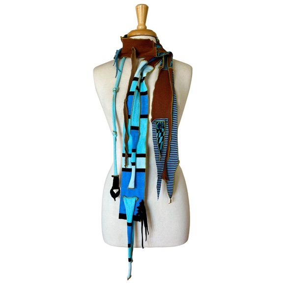 Handmade Cotton Art Scarf in Brown and Blues - Picture 8 of 10